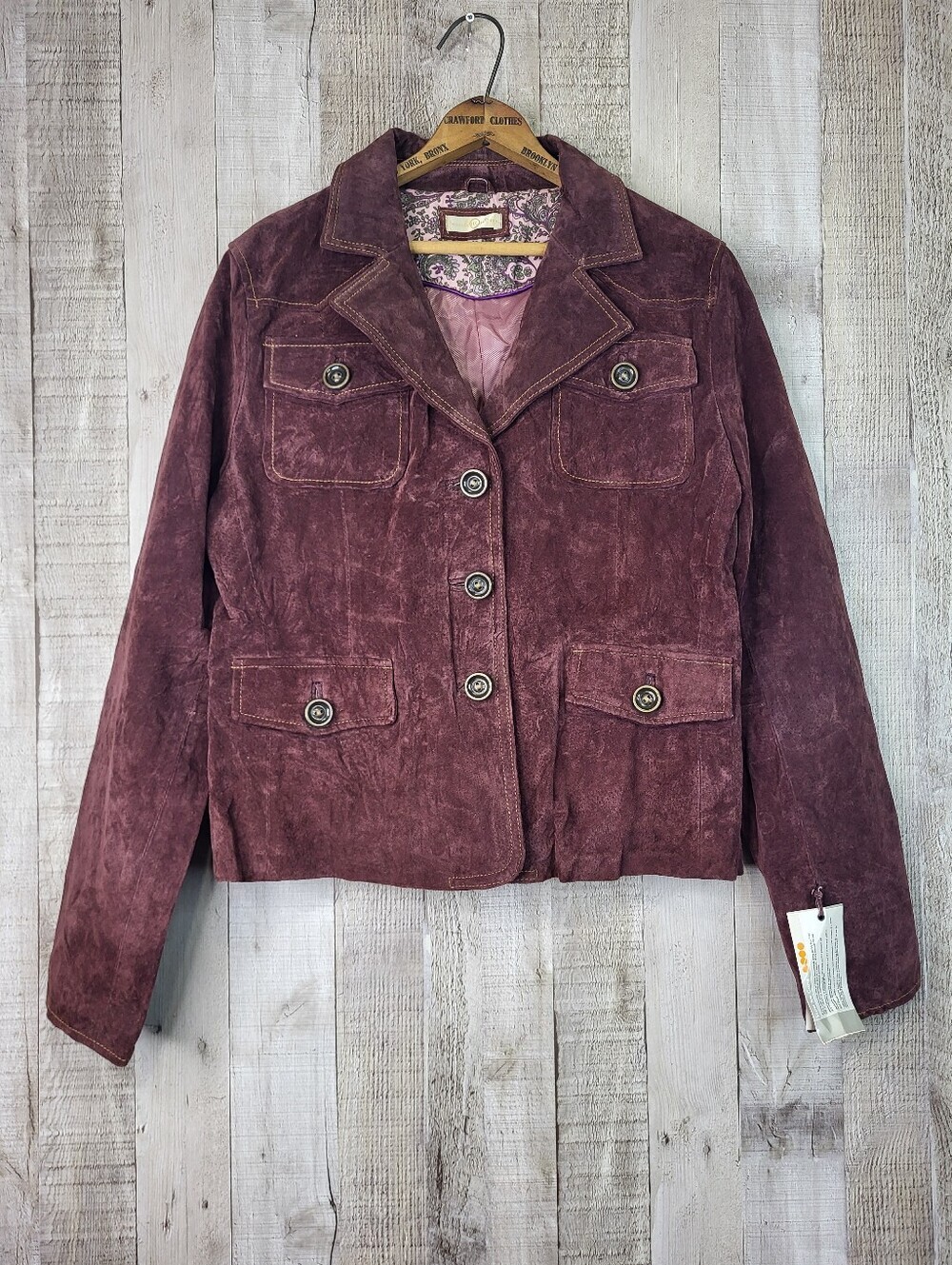 Wilsons Suede Button-Up Leather Jacket in Plum. Ladies Size Medium.